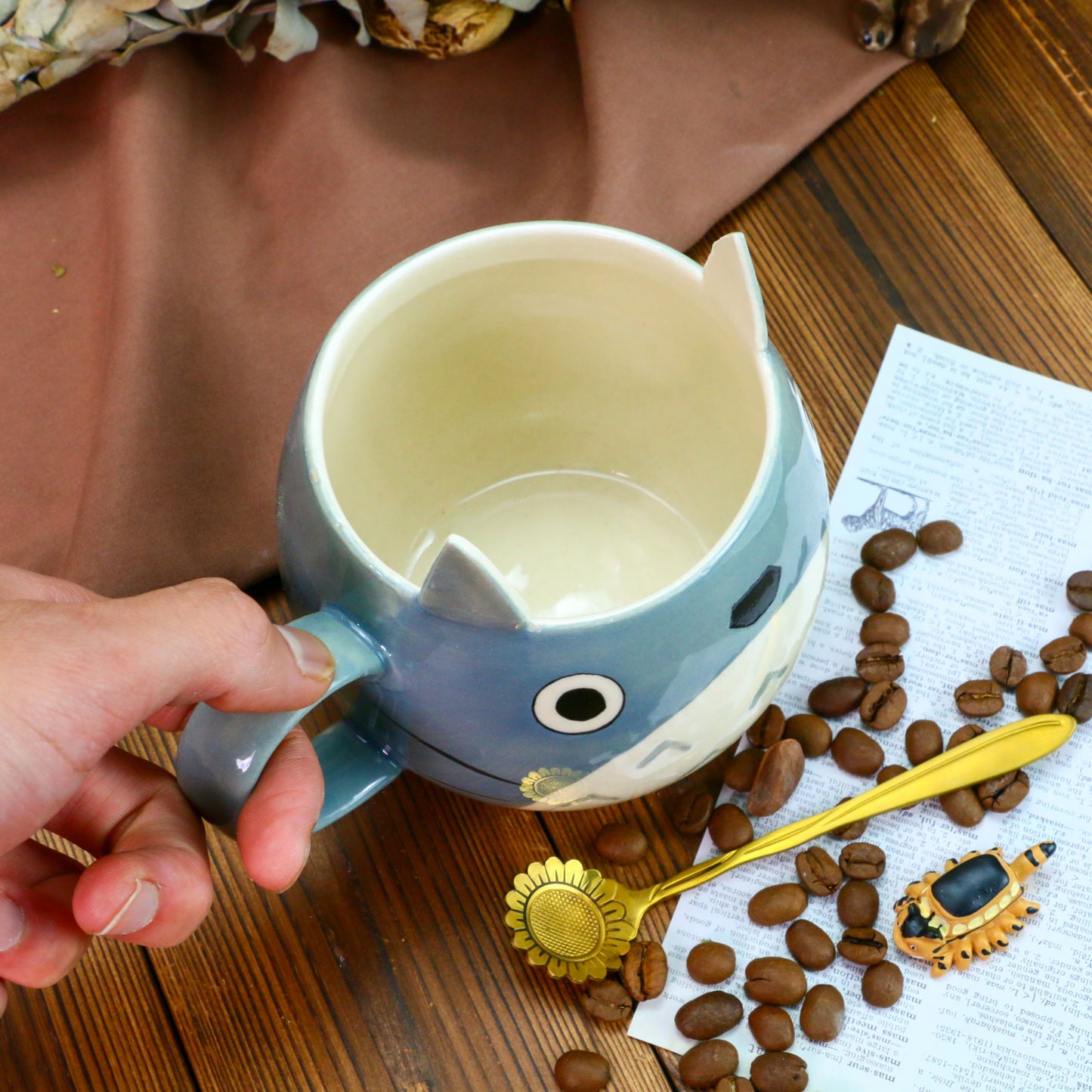 Handmade Totoro Ceramic Mug, Pottery Coffee Cup for Anime Lovers