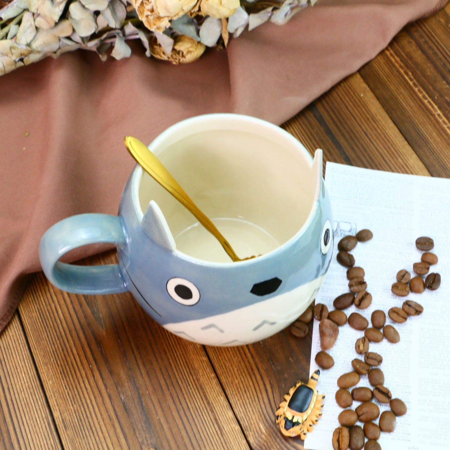 Handmade Totoro Ceramic Mug, Pottery Coffee Cup for Anime Lovers