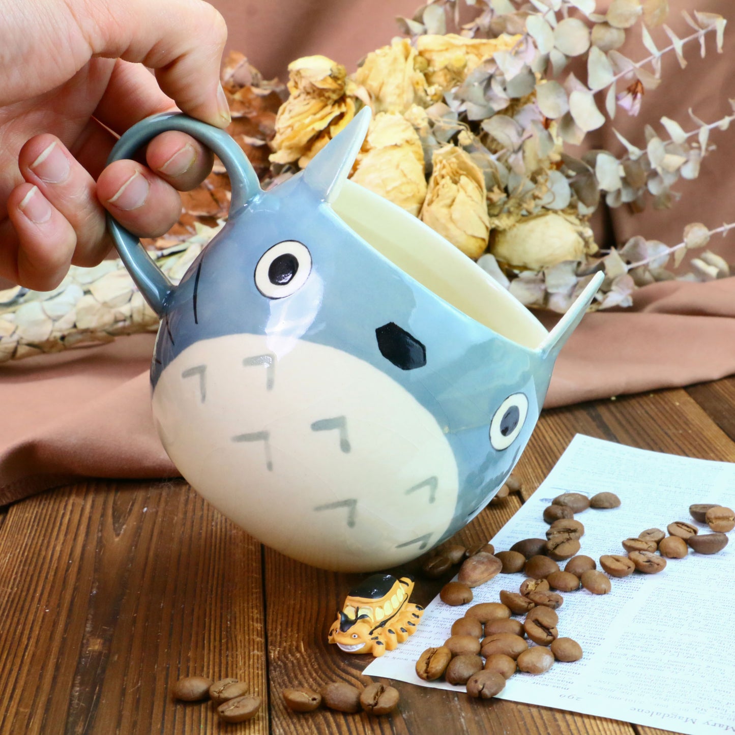 Handmade Totoro Ceramic Mug, Pottery Coffee Cup for Anime Lovers