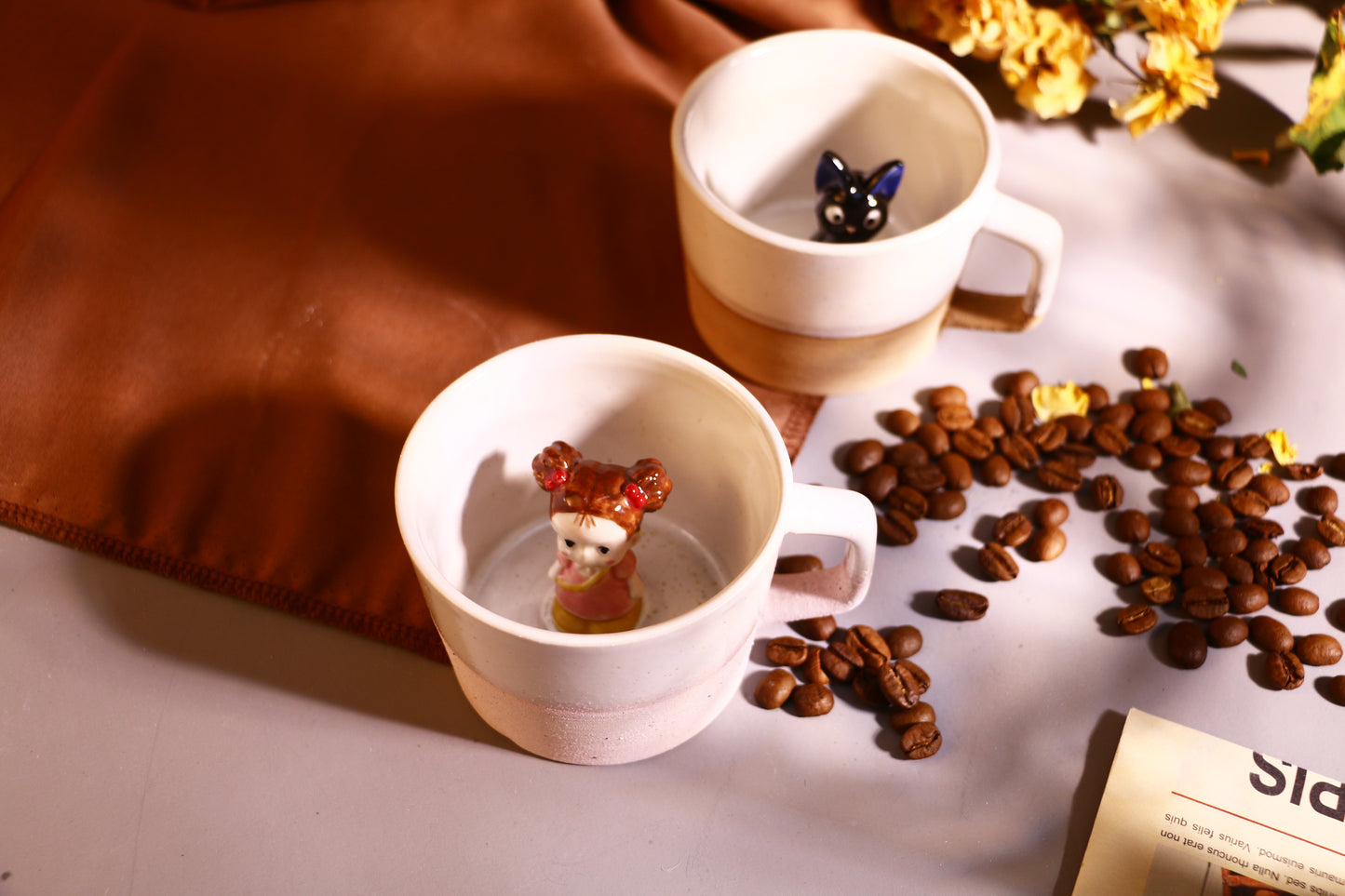 Jiji & Mei Handmade Anime Ceramic Mug, Character Inside Mug for Gifts