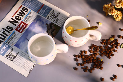 Handmade 3D Heart Mug – Cute Ceramic Coffee Cup with Raised Heart Details
