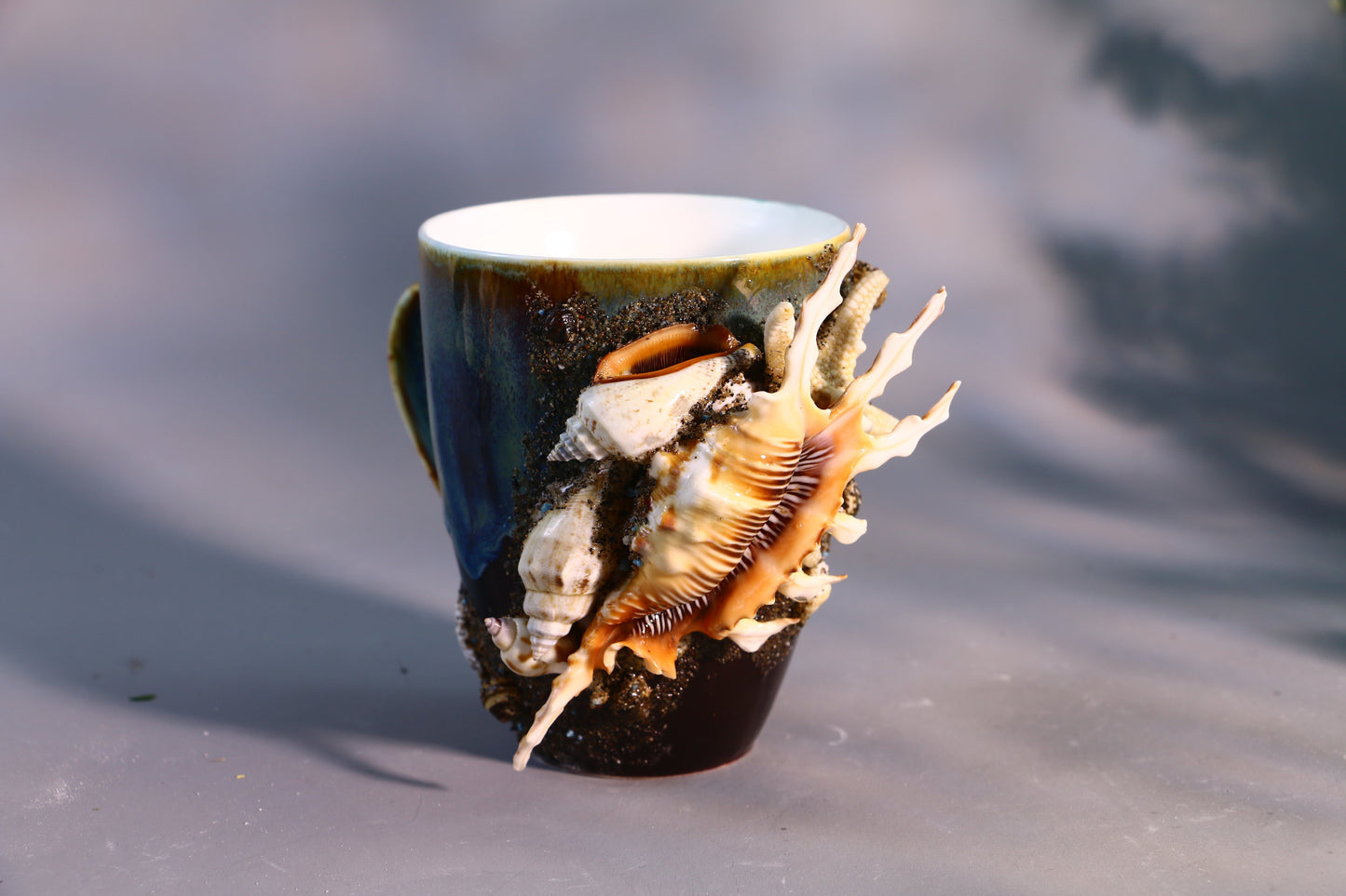 Sea Shell Ceramic Coffee Mug, Ocean Series Personalized Handmade Pottery Cup for Gifts