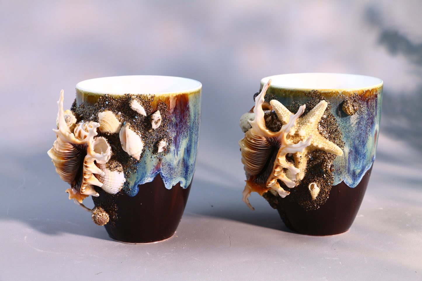 Sea Shell Ceramic Coffee Mug, Ocean Series Personalized Handmade Pottery Cup for Gifts