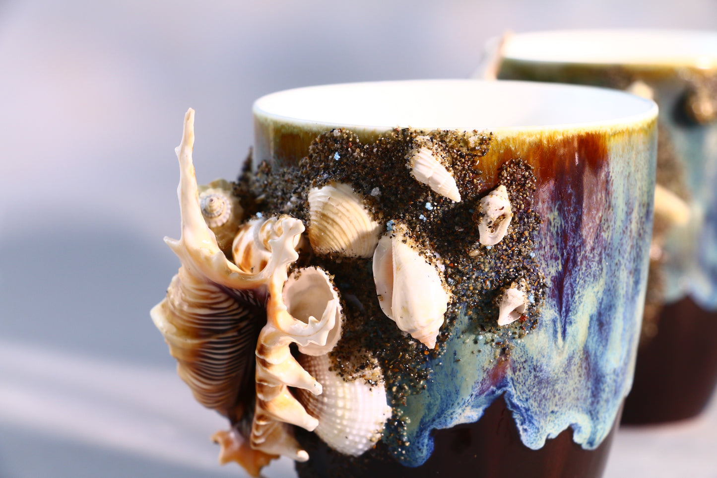 Sea Shell Ceramic Coffee Mug, Ocean Series Personalized Handmade Pottery Cup for Gifts