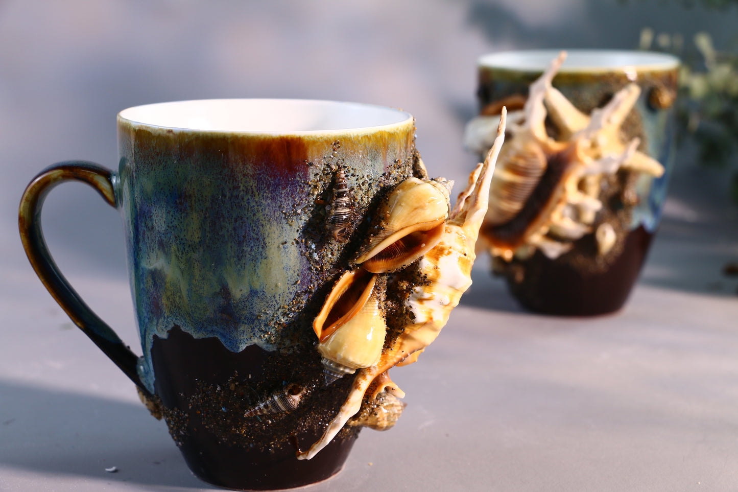 Sea Shell Ceramic Coffee Mug, Ocean Series Personalized Handmade Pottery Cup for Gifts