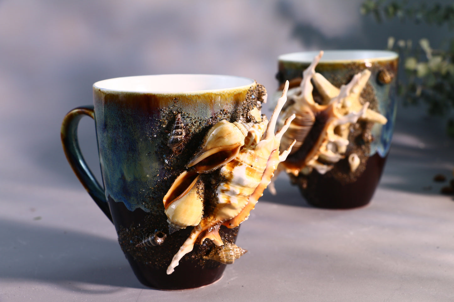 Sea Shell Ceramic Coffee Mug, Ocean Series Personalized Handmade Pottery Cup for Gifts