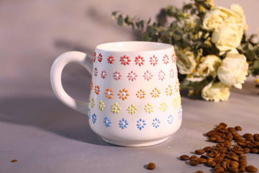 Rainbow Flower Ceramic Coffee Mug, Personalized Handmade Pottery Cup for Gifts