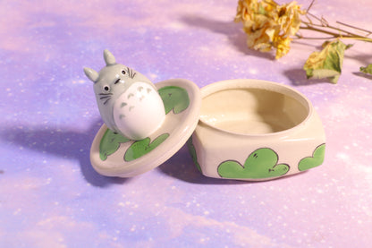 Handmade Totoro&Jiji Ceramic Pet Urn, Custom Pottery Jewelry Box, Personalized Square Cremation Keepsake Urn