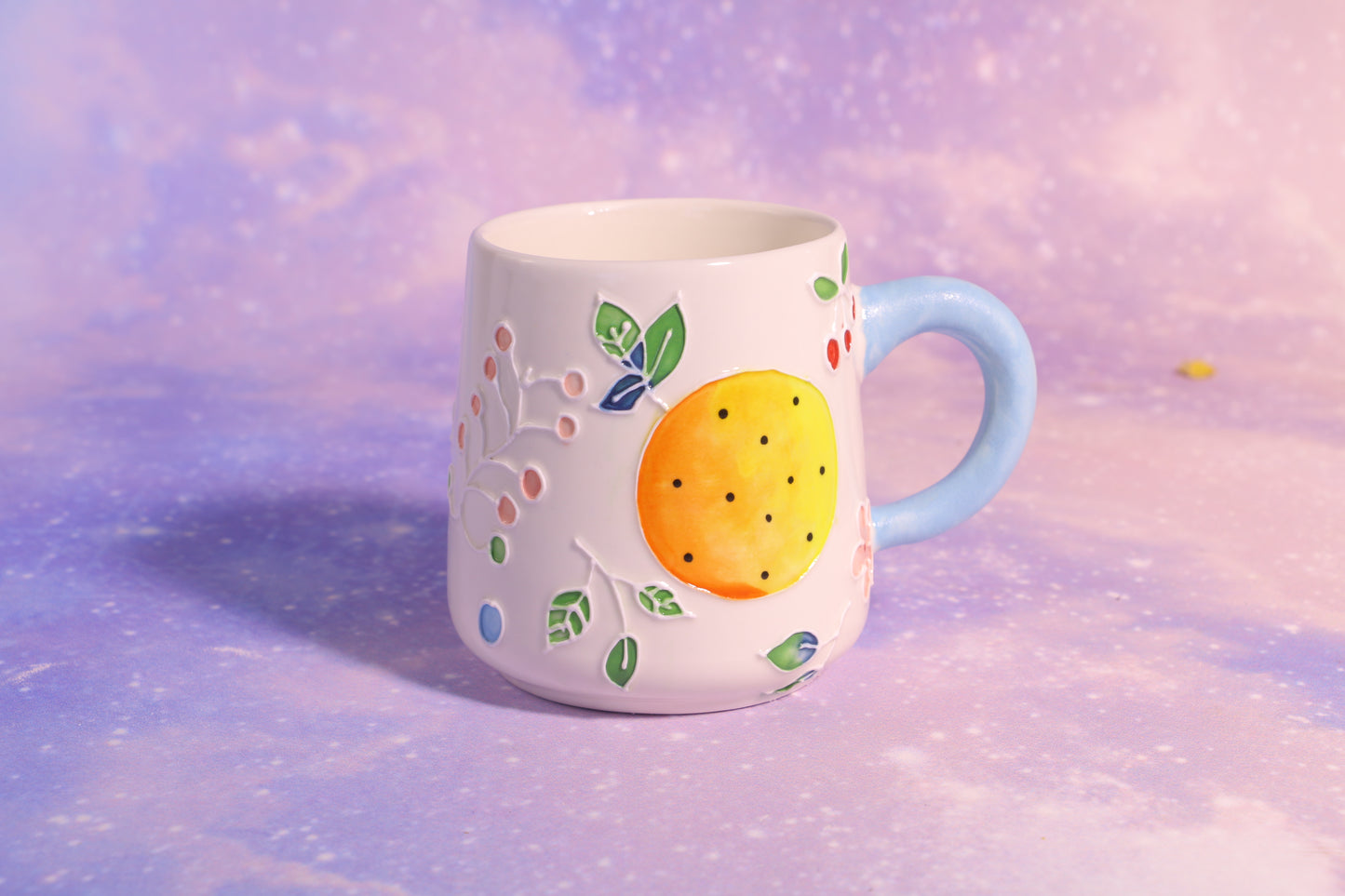 Ceramic Coffee Mug Handmade, Hand-painted Fruit Personalized Pottery Mug