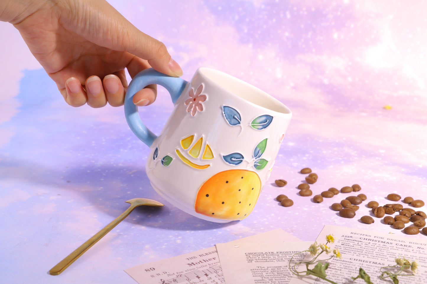Ceramic Coffee Mug Handmade, Hand-painted Fruit Personalized Pottery Mug