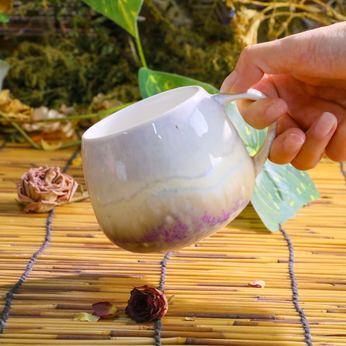 Handmade Gradient Ceramic Mug – Unique Pottery Coffee Cup with Artistic Handle