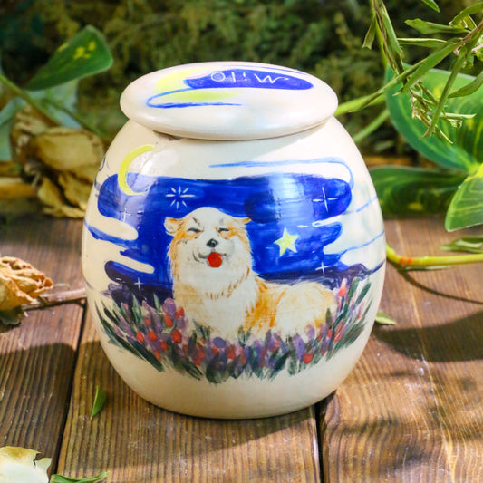 Hand-Painted Pet Portrait Urn – Handmade Ceramic Ashes Keepsake