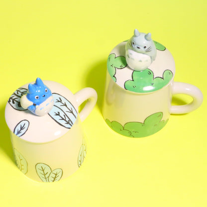 Totoro Large Ceramic Mug with Lid – Handmade Ghibli-Inspired Cup for Coffee Lovers