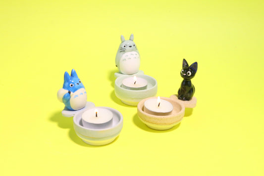 Handmade Totoro&Jiji Ceramic Candle Holder,  Candlestick Holder for Home Decor, Custom Housewarming Gifts