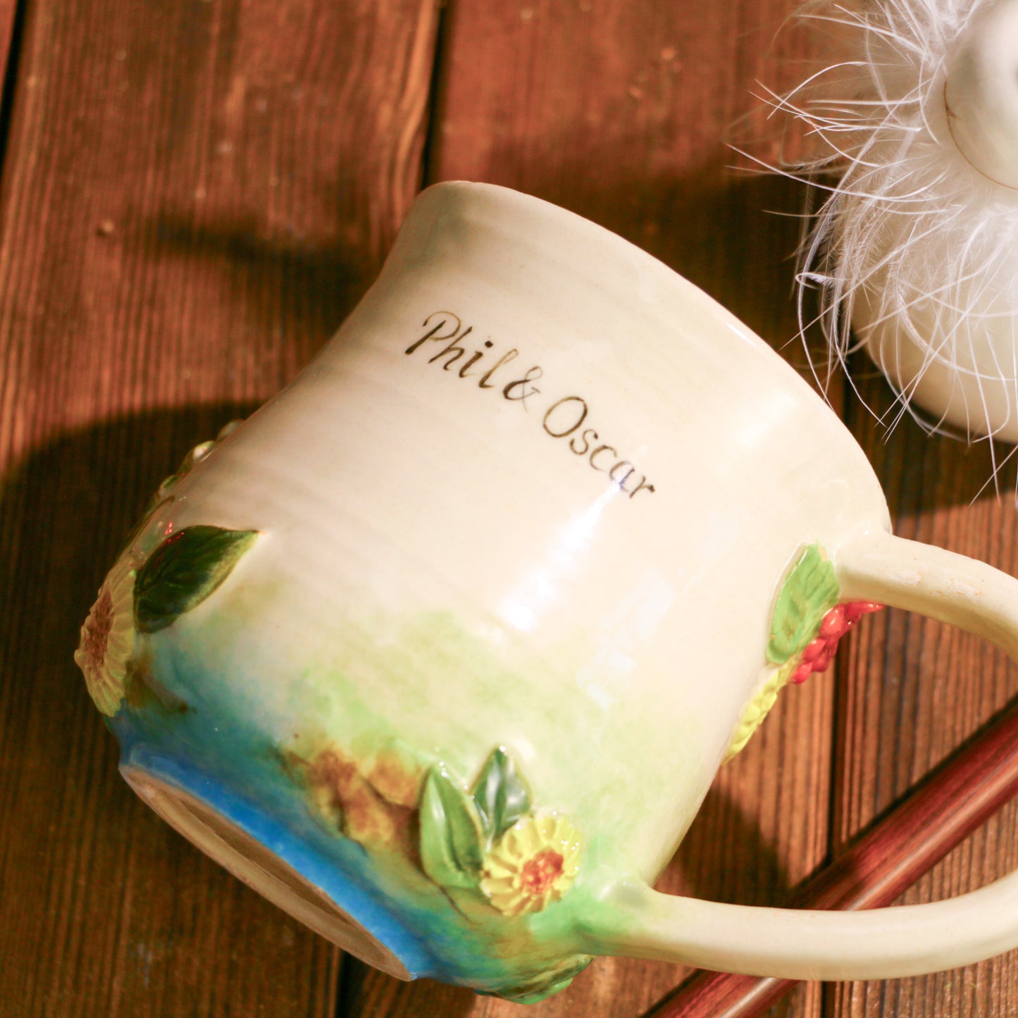 Custom Hand-Sculpted Pet Statue Mug – 3D Ceramic Portrait Cup with Floral Details