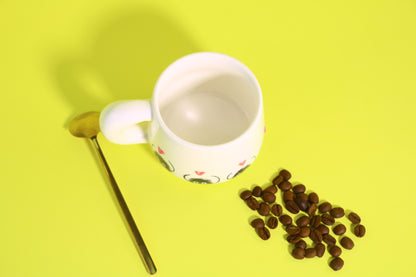 Hand-Painted Soot Sprites Coffee Cup With 3D Heart Accents, Cute Ceramic Coffee Mug