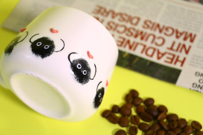 Hand-Painted Soot Sprites Coffee Cup With 3D Heart Accents, Cute Ceramic Coffee Mug