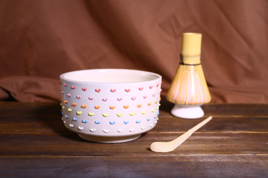 Handmade Ceramic Matcha Bowl Set With 3D Heart, Custom Cute Pottery Matcha Set for Tea Lovers, Personalized Matcha Bowl