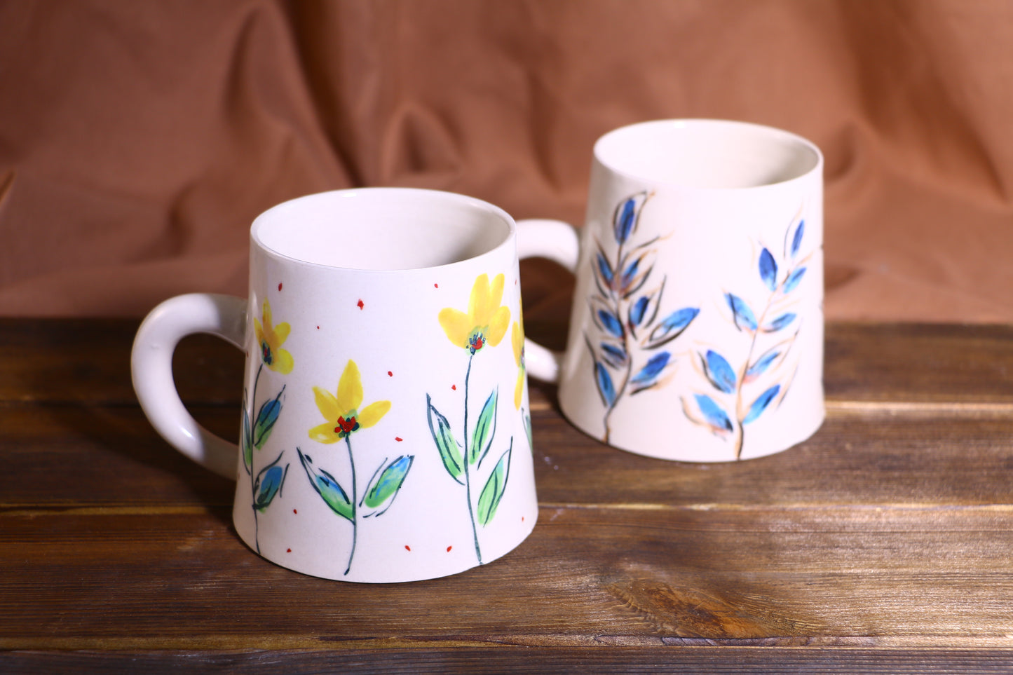 18oz Handcrafted Ceramic Mug, Adorable Hand-Painted Floral Motifs