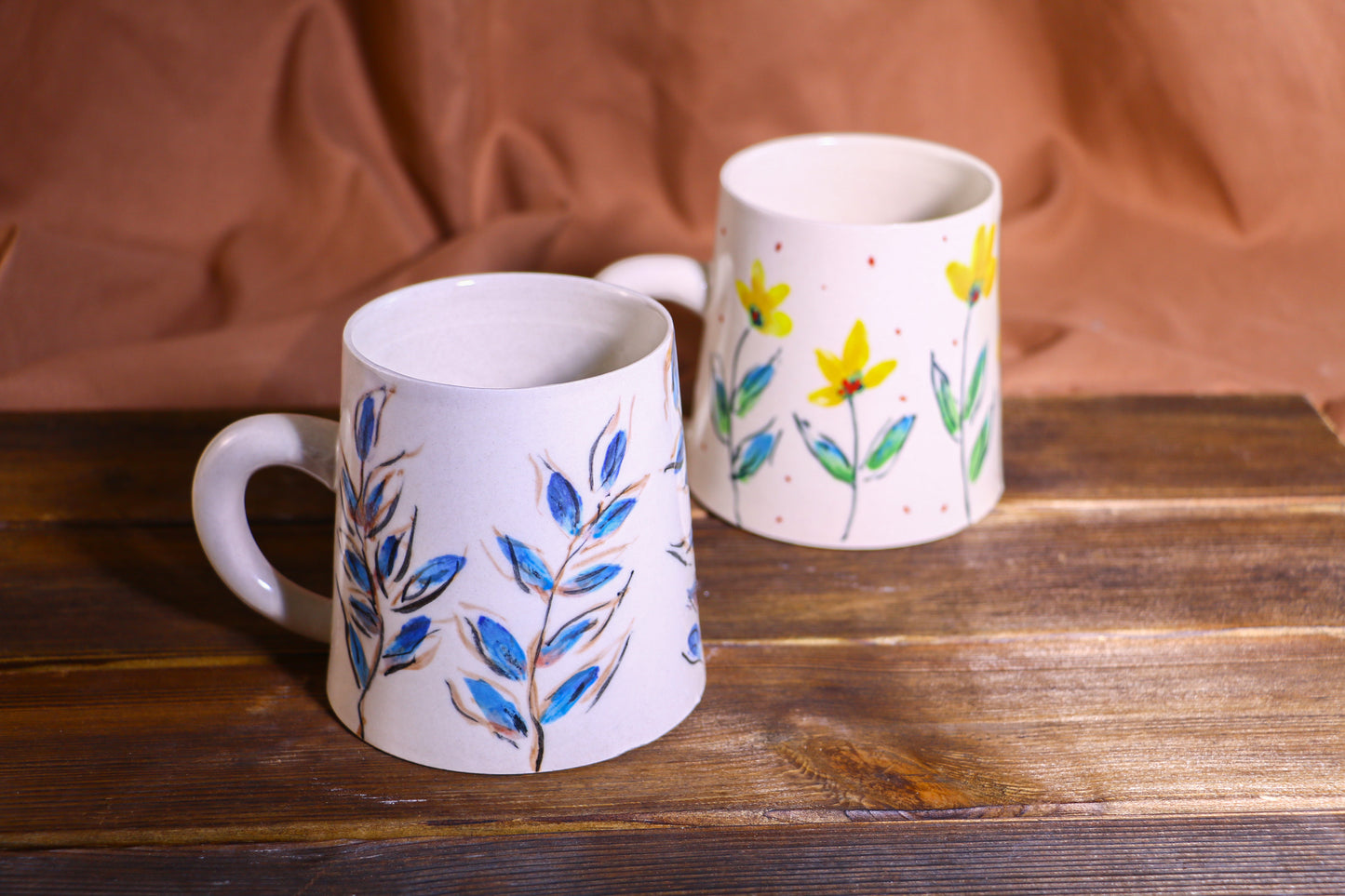 18oz Handcrafted Ceramic Mug, Adorable Hand-Painted Floral Motifs