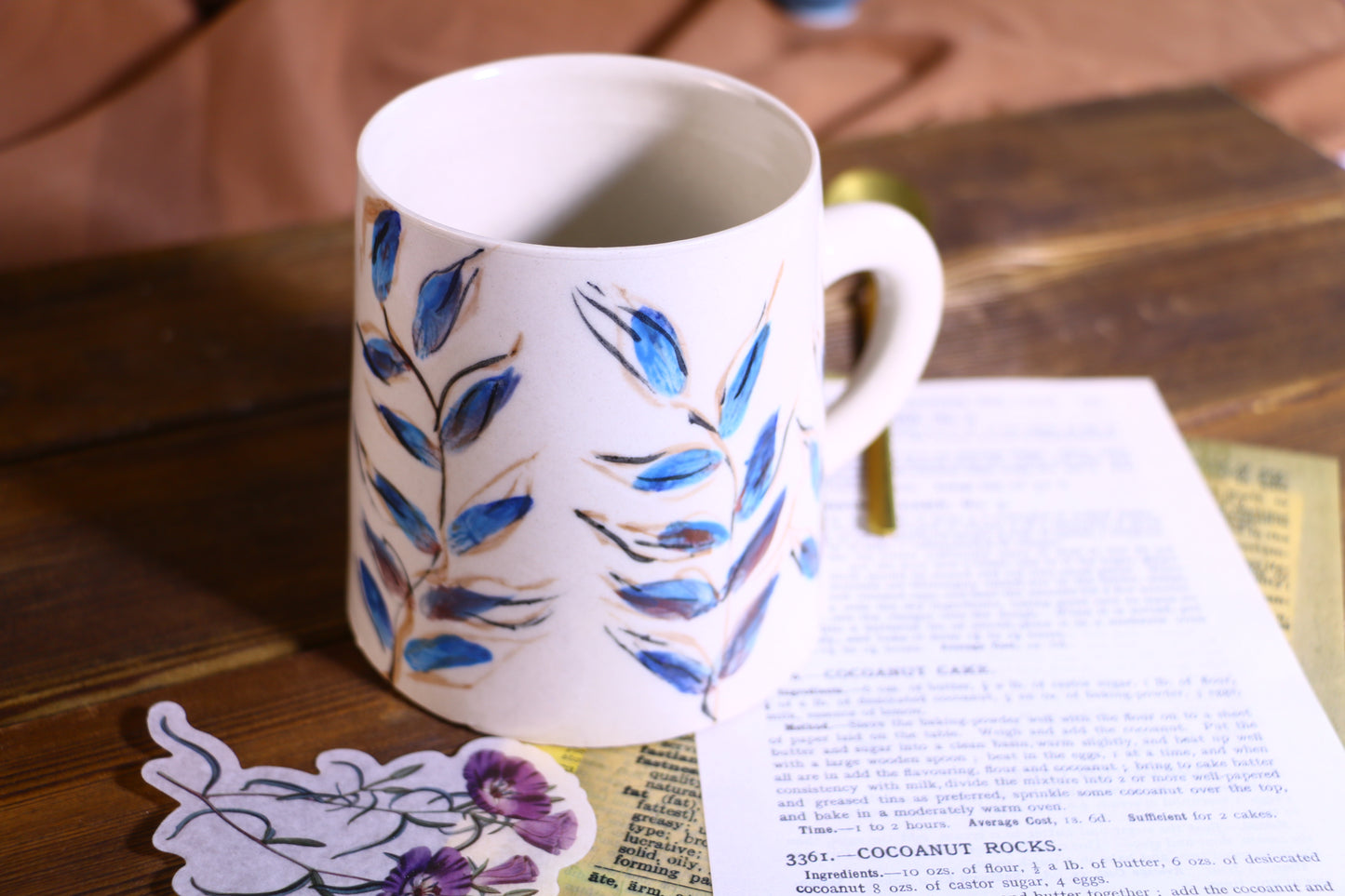 18oz Handcrafted Ceramic Mug, Adorable Hand-Painted Floral Motifs