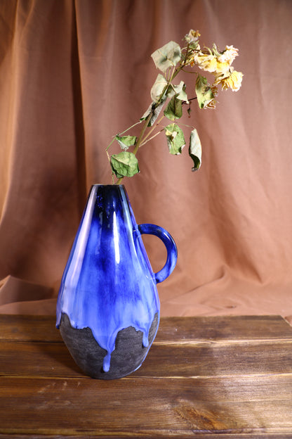 Handmade Blue Glaze Drip Ceramic Vase, Unique Artisan Pottery Home Decor