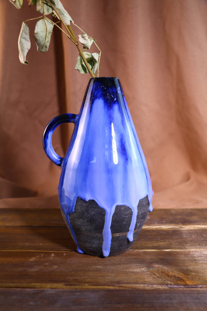Handmade Blue Glaze Drip Ceramic Vase, Unique Artisan Pottery Home Decor
