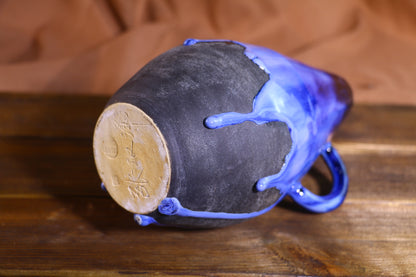 Handmade Blue Glaze Drip Ceramic Vase, Unique Artisan Pottery Home Decor
