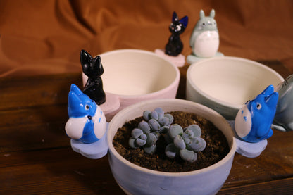 Handmade Totoro Ceramic Planter – Unique Hand-Painted Succulent Pot with Drainage Hole