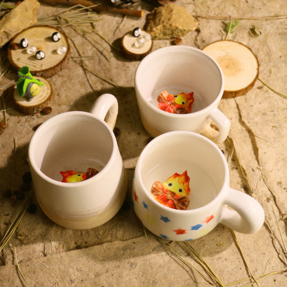 Handmade Calcifer Matte Glaze Ceramic Mug – Fiery Ghibli Magic for Anime Lovers