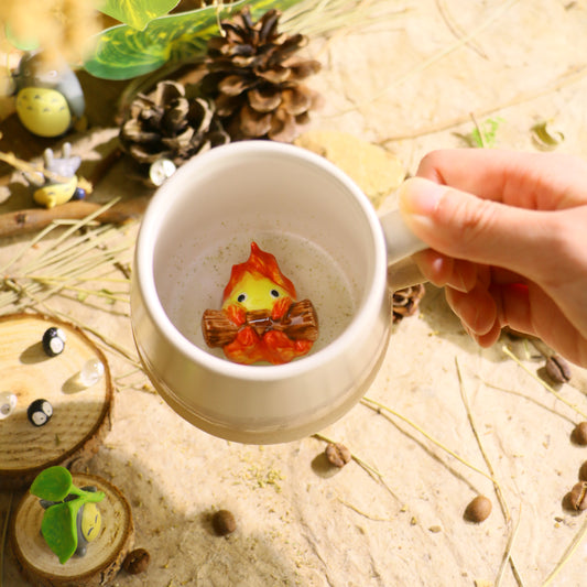Handmade Calcifer Matte Glaze Ceramic Mug – Fiery Ghibli Magic for Anime Lovers