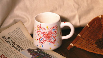 Hand-Painted Butterfly with Cat Mug - Cute Handmade Ceramic Coffee Cup