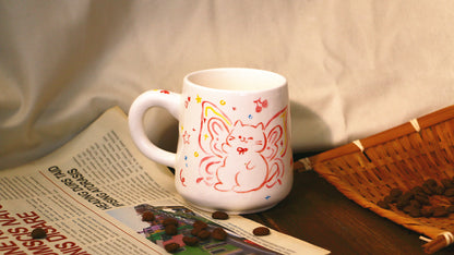 Hand-Painted Butterfly with Cat Mug - Cute Handmade Ceramic Coffee Cup