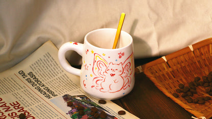Hand-Painted Butterfly with Cat Mug - Cute Handmade Ceramic Coffee Cup