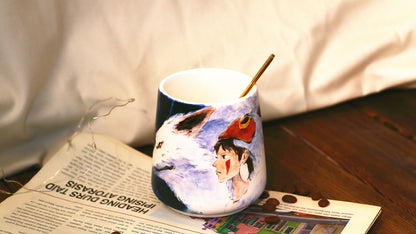 Princess Mononoke Ceramic Coffee Mug, Handmade Pottery Cup for Anime Lovers