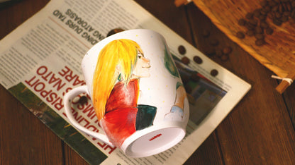 Howl Hand-painted Ceramic Coffee Mugs, Personalized Pottery Cup for Anime Lovers