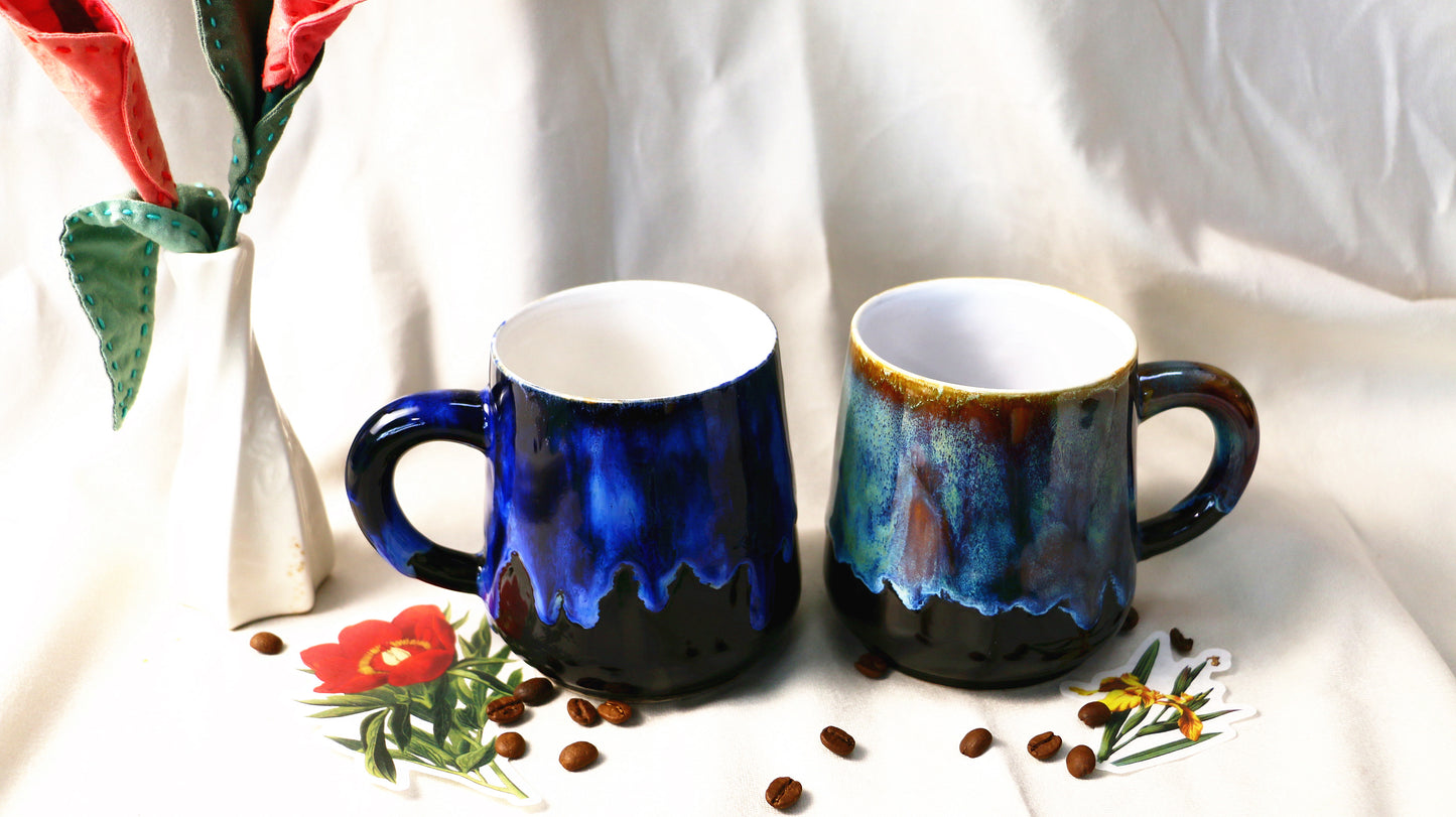 Handmade Artisan Personalized Ceramic Mug, Blue Pottery Coffee Cup