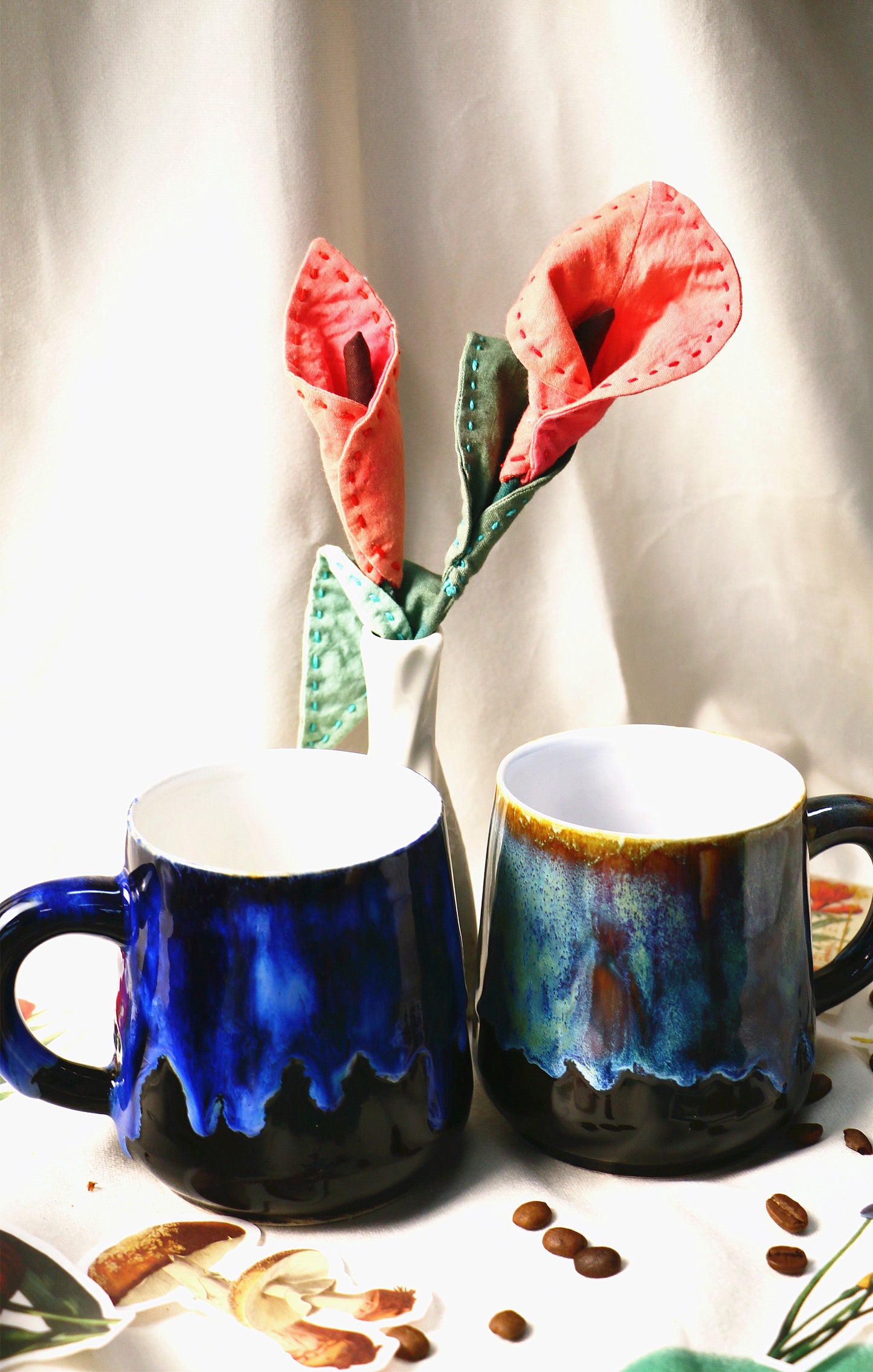 Handmade Artisan Personalized Ceramic Mug, Blue Pottery Coffee Cup