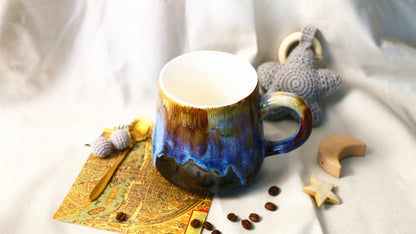 Handgefertigte Keramiktasse – Blaue und braune Tropfglasur, einzigartige Keramiktasse für Kaffee- und Teeliebhaber