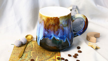 Handgefertigte Keramiktasse – Blaue und braune Tropfglasur, einzigartige Keramiktasse für Kaffee- und Teeliebhaber