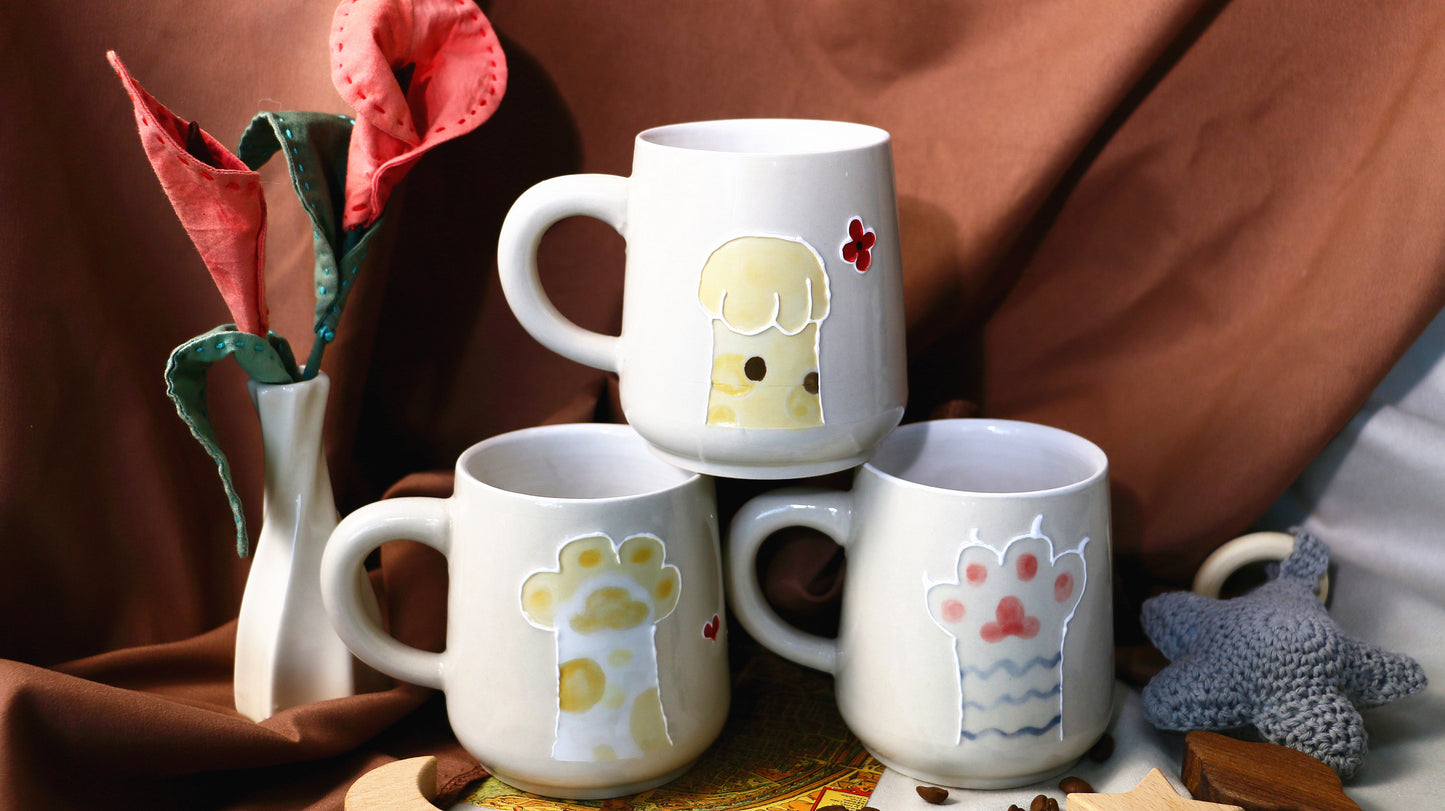 Cat Paw Ceramic Coffee Mug, Personalized Handmade Pottery Mug for Gifts