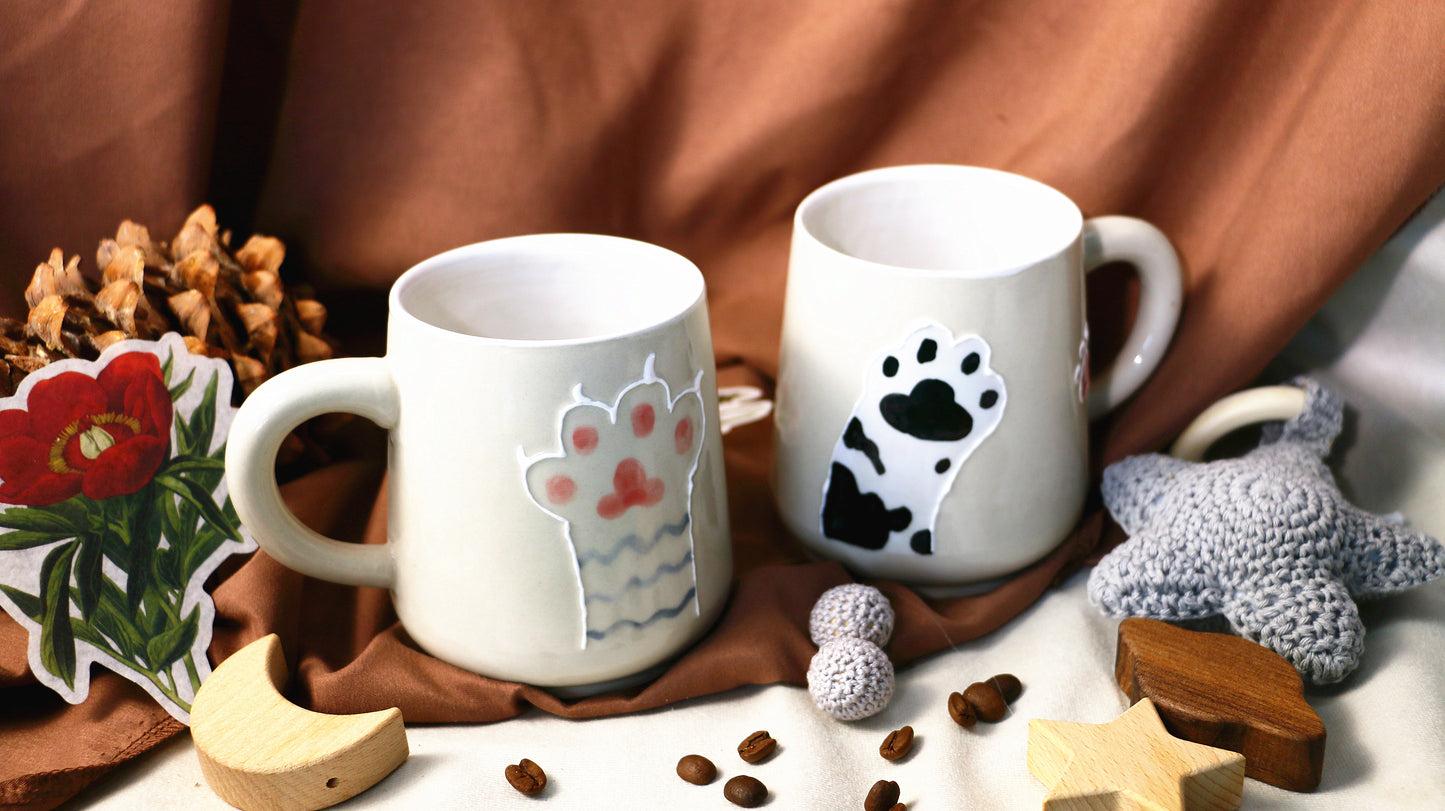 Cat Paw Ceramic Coffee Mug, Personalized Handmade Pottery Mug for Gifts