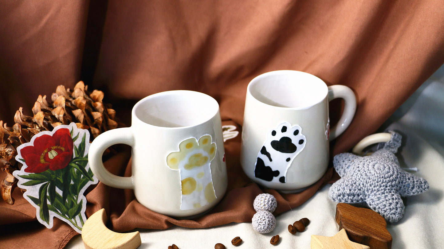 Cat Paw Ceramic Coffee Mug, Personalized Handmade Pottery Mug for Gifts