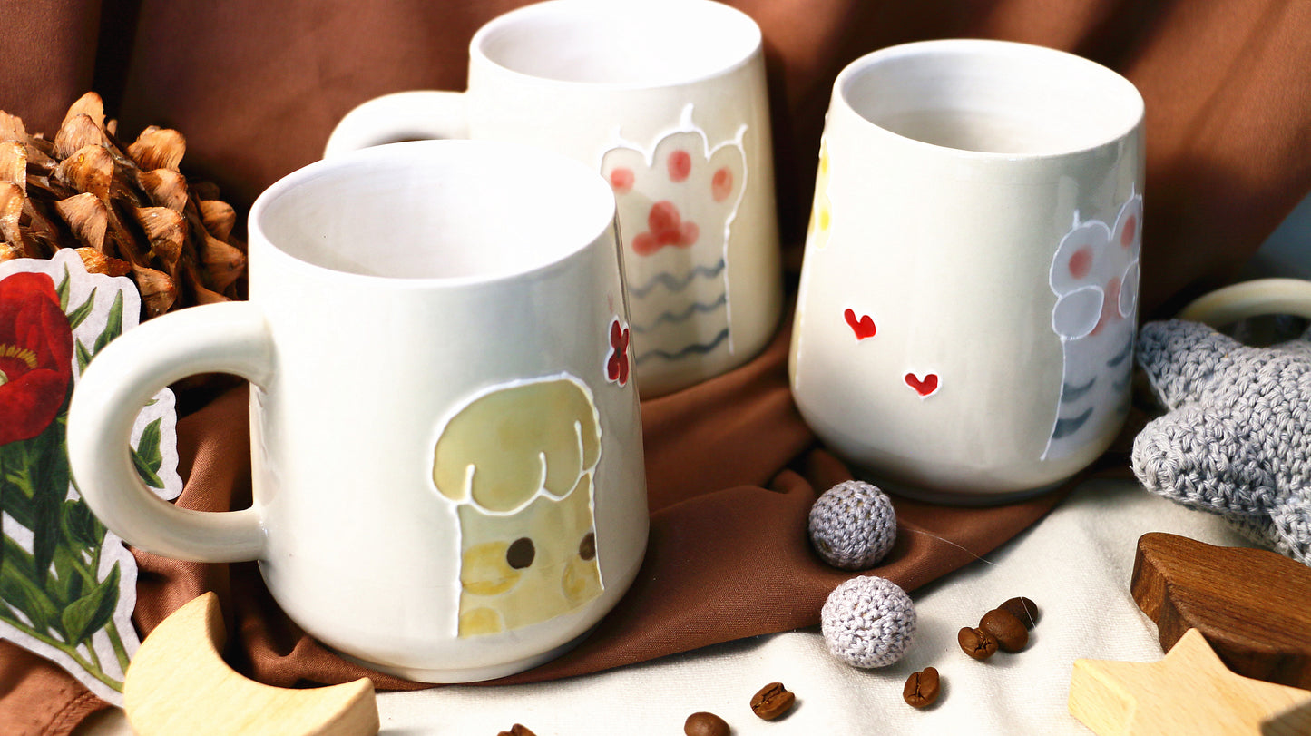 Cat Paw Ceramic Coffee Mug, Personalized Handmade Pottery Mug for Gifts