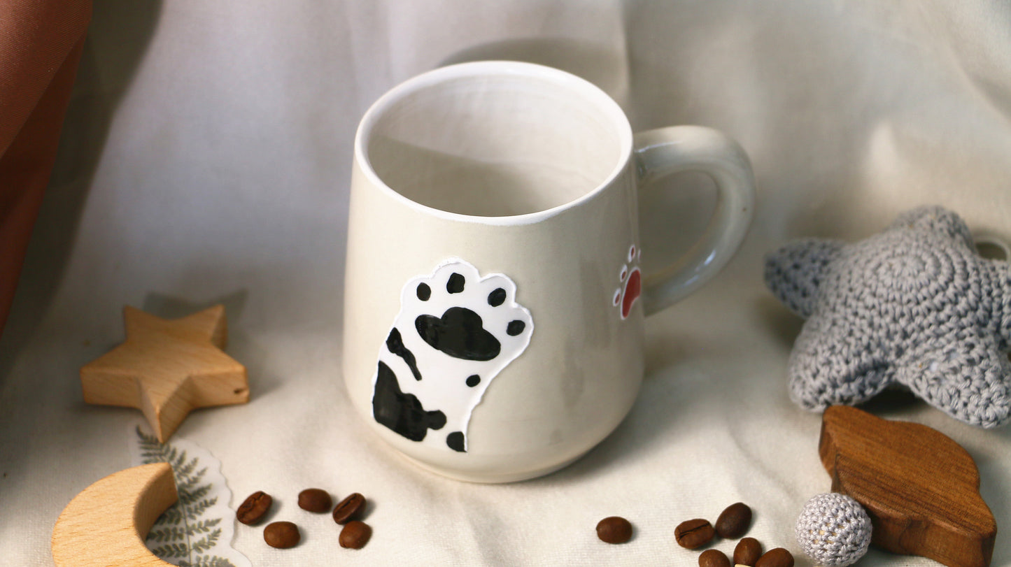 Cat Paw Ceramic Coffee Mug, Personalized Handmade Pottery Mug for Gifts