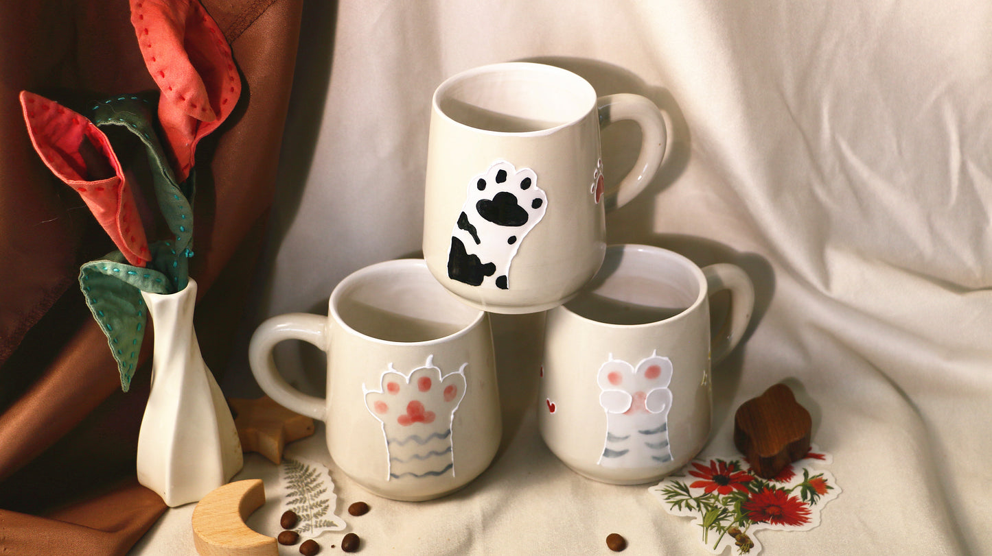 Cat Paw Ceramic Coffee Mug, Personalized Handmade Pottery Mug for Gifts