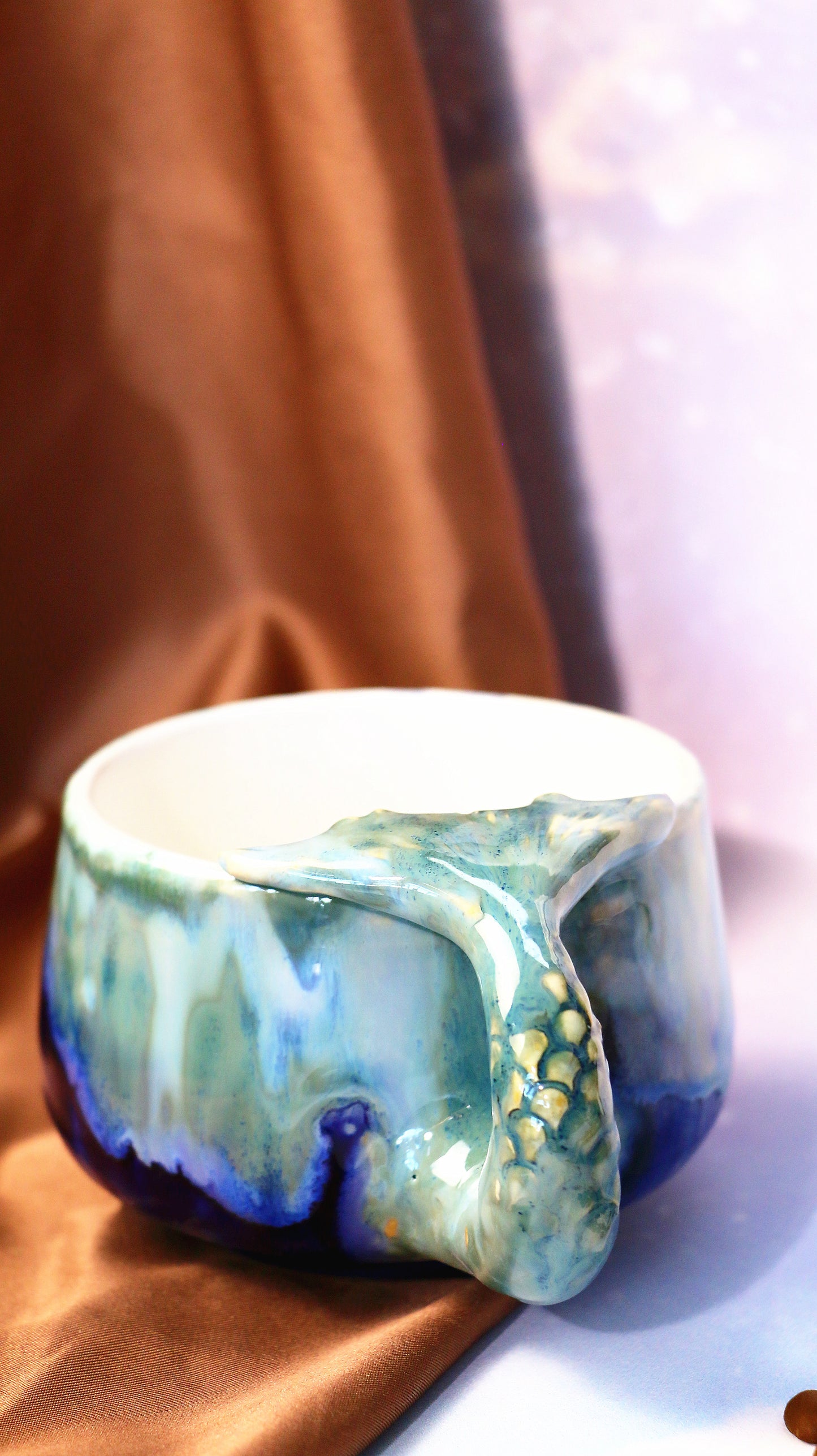 Blue Ocean Ceramic Coffee Mug – Ocean Wave Design and Mermaid Handle