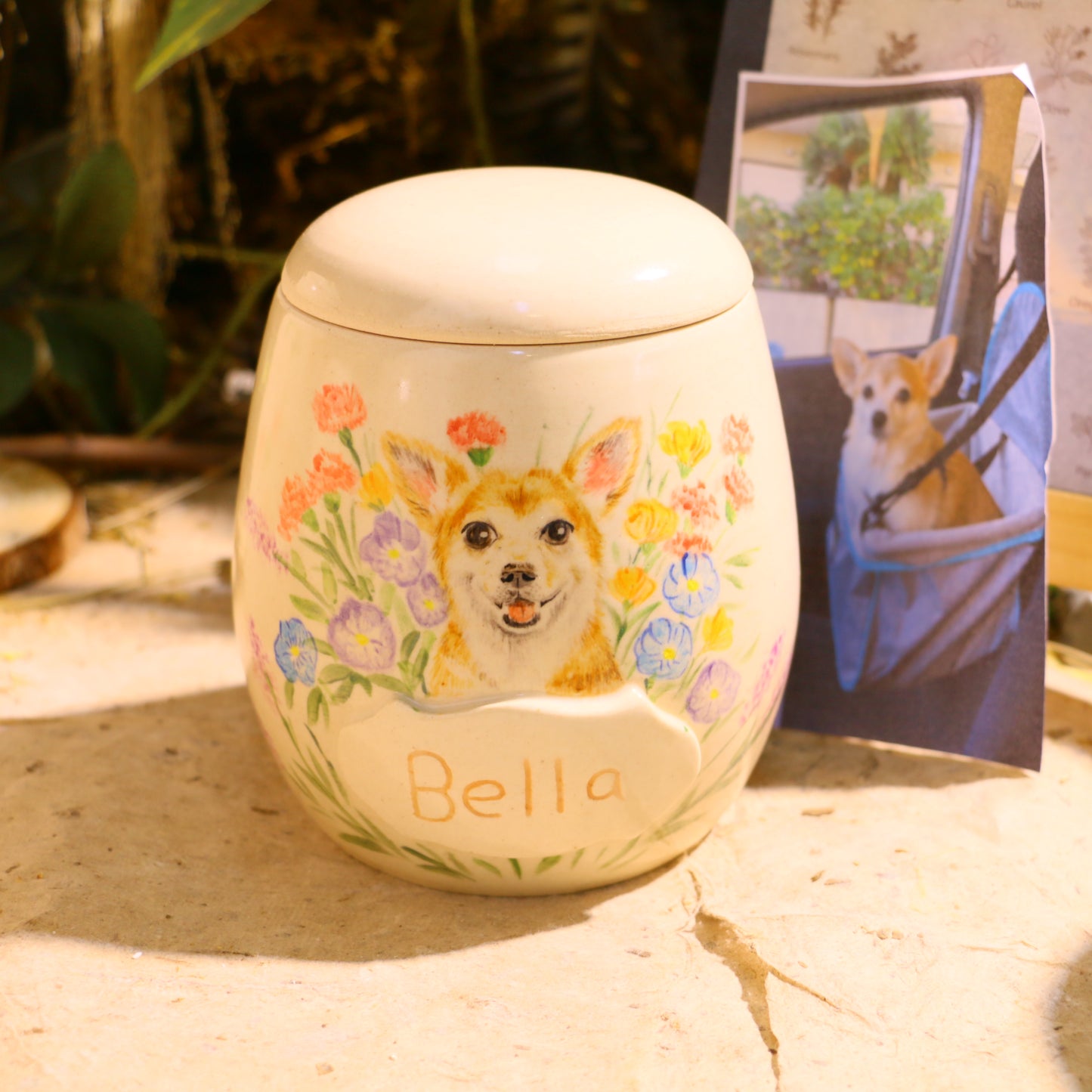 Custom Pet Portrait Ceramic Memorial Urn – Handmade Pet Ashes Keepsake