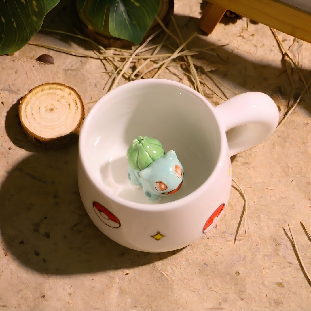 Custom Pokémon-Inspired Mug, Handmade Ceramic Coffee Cup with Surprise Character Inside