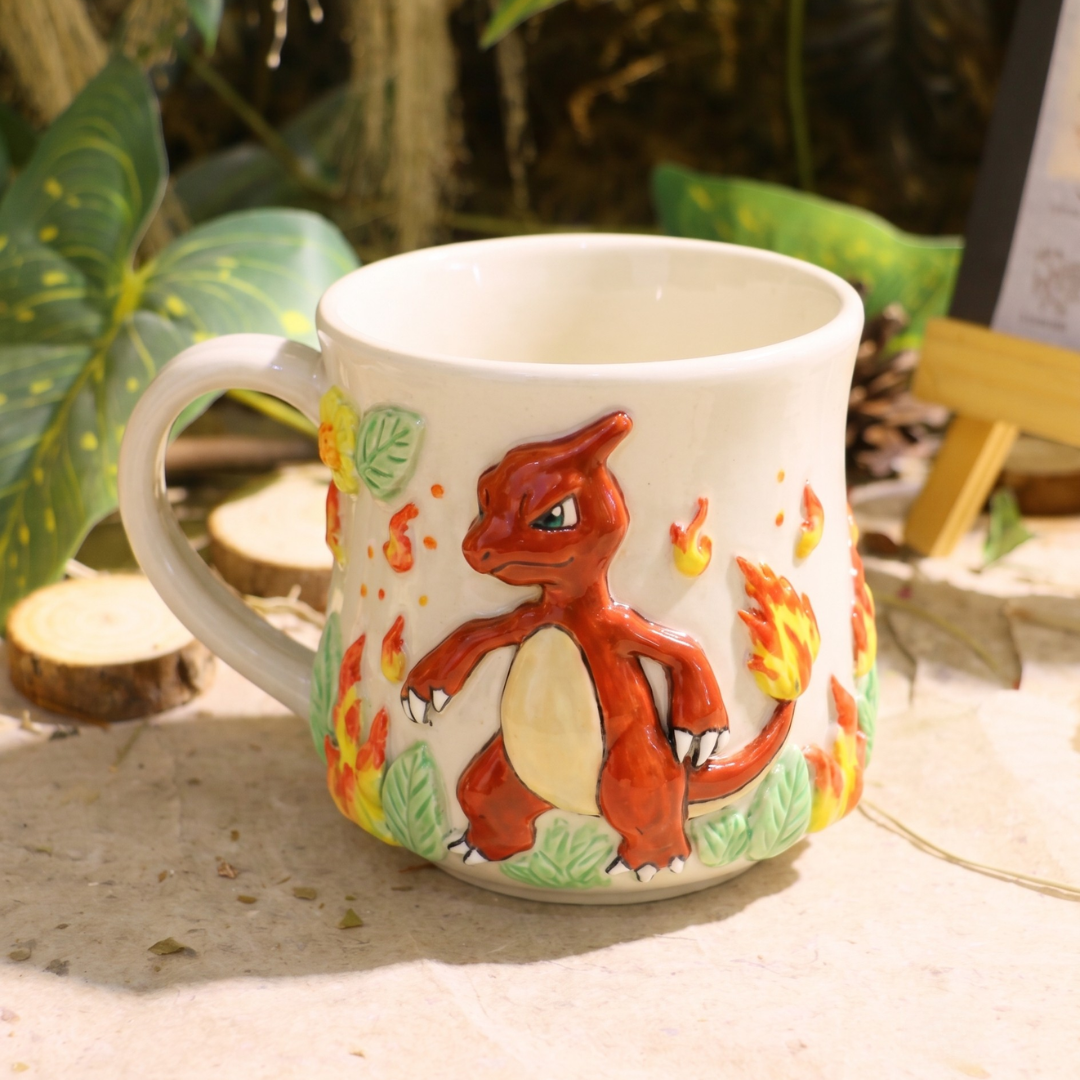 Handmade Charmander Mug, Custom Pokémon-Inspired Ceramic Coffee Cup